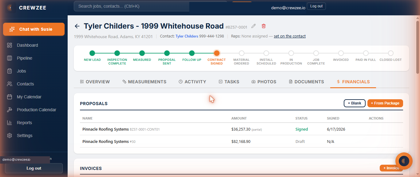 Crewzee branded proposal with line items and e-signature